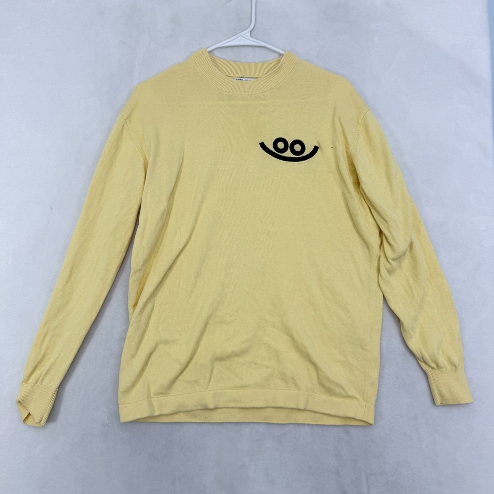 Zara x FAES Sweater Mens S Yellow Logo Embroidered Stretch